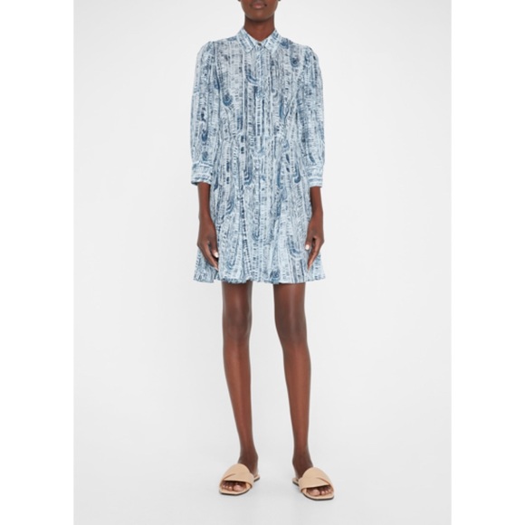 Theory 100% Silk Point-Collar Shirtdress Block Printed 3/4 Sleeves Mini Dress 4 - Picture 4 of 10